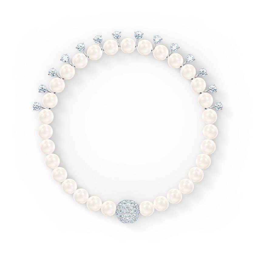 Treasure Pearl Bracelet, White, Rhodium plated