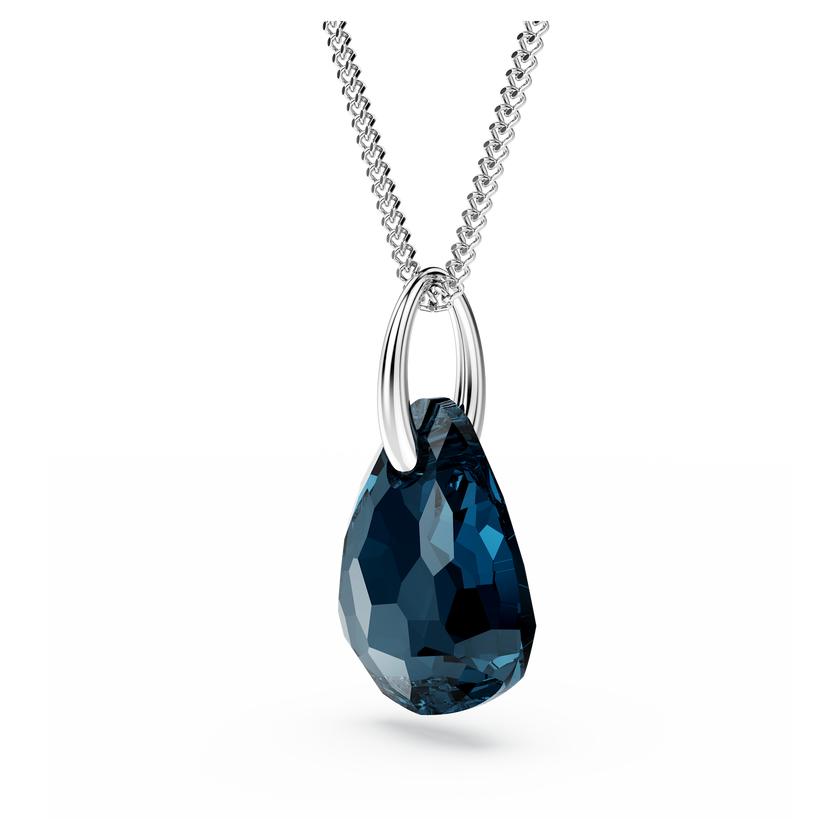 swarovski galet pendant  blue  rhodium plated
