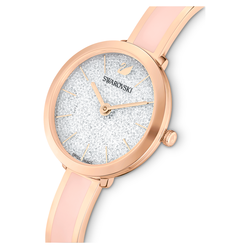 swarovski crystalline delight watch  metal bracelet  pink  rose gold tone finish
