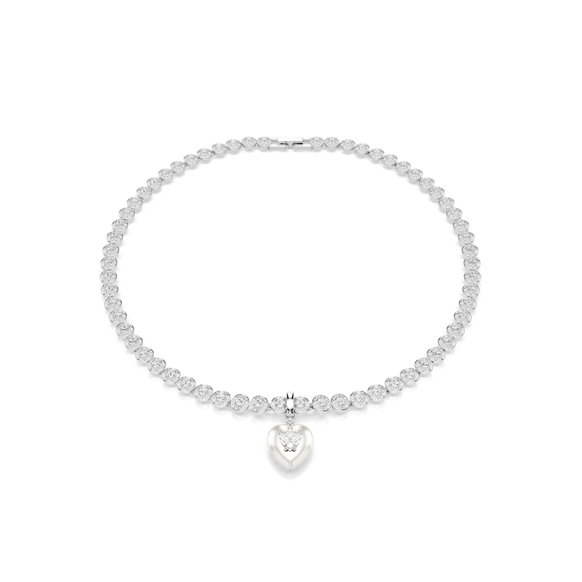 swarovski idyllia charm  mixed cuts  pearl colored coating  heart  white  rhodium plated