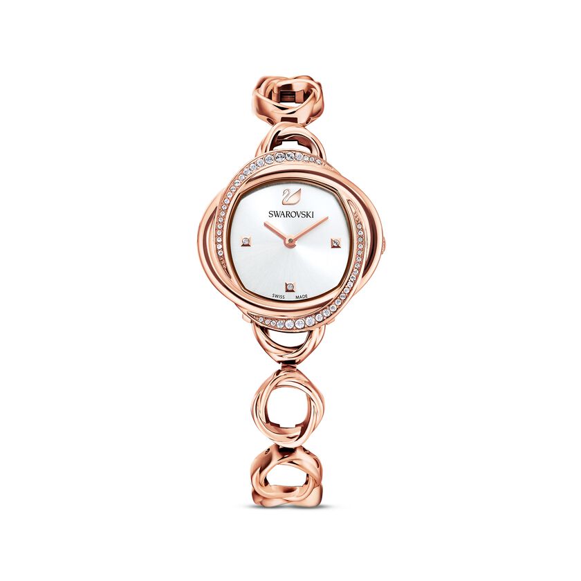 Crystal Flower Watch, Metal bracelet, Rose gold tone, Rose-gold tone PVD