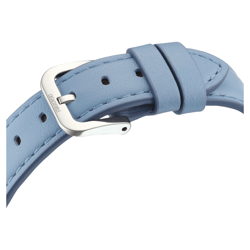 swarovski crystalline lustre watch  swiss made  leather strap  blue  stainless steel