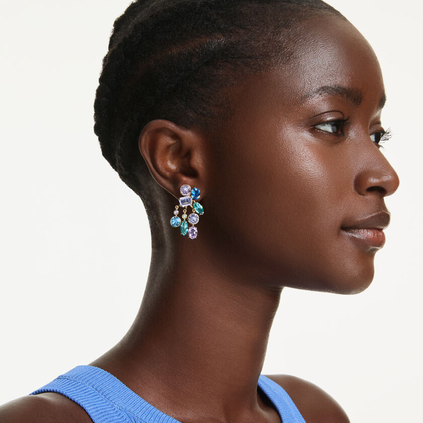swarovski gema earring jackets  mixed cuts  multicolored  gold tone plated