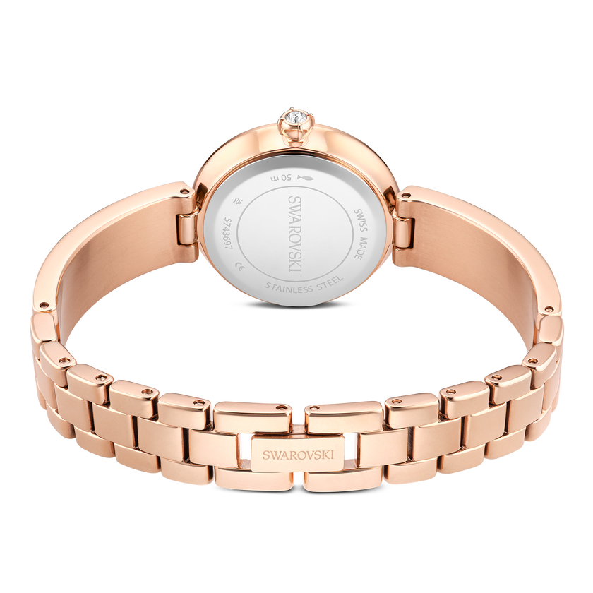 swarovski matrix pearl bangle watch  swiss made  crystal bracelet  black  rose gold tone finish
