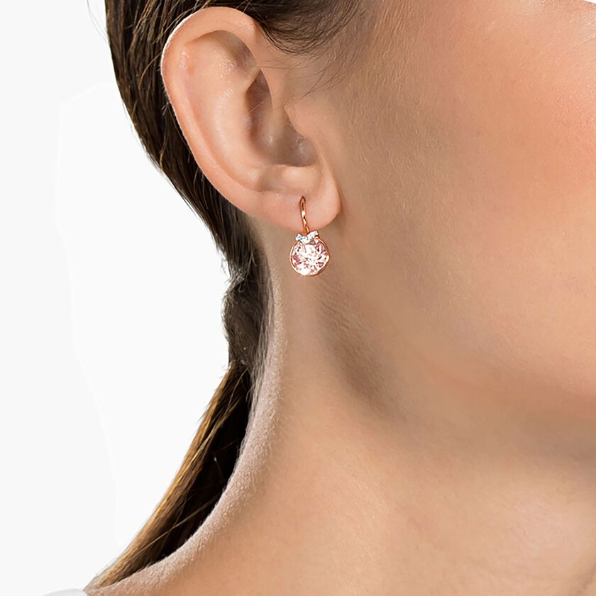 swarovski bella v drop earrings  round cut  gold tone  rose gold tone plated