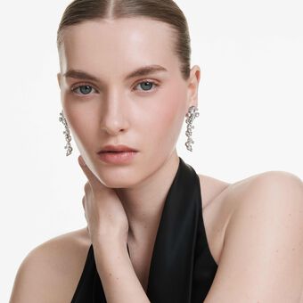 swarovski constella drop earrings  mixed cuts  white  rhodium plated