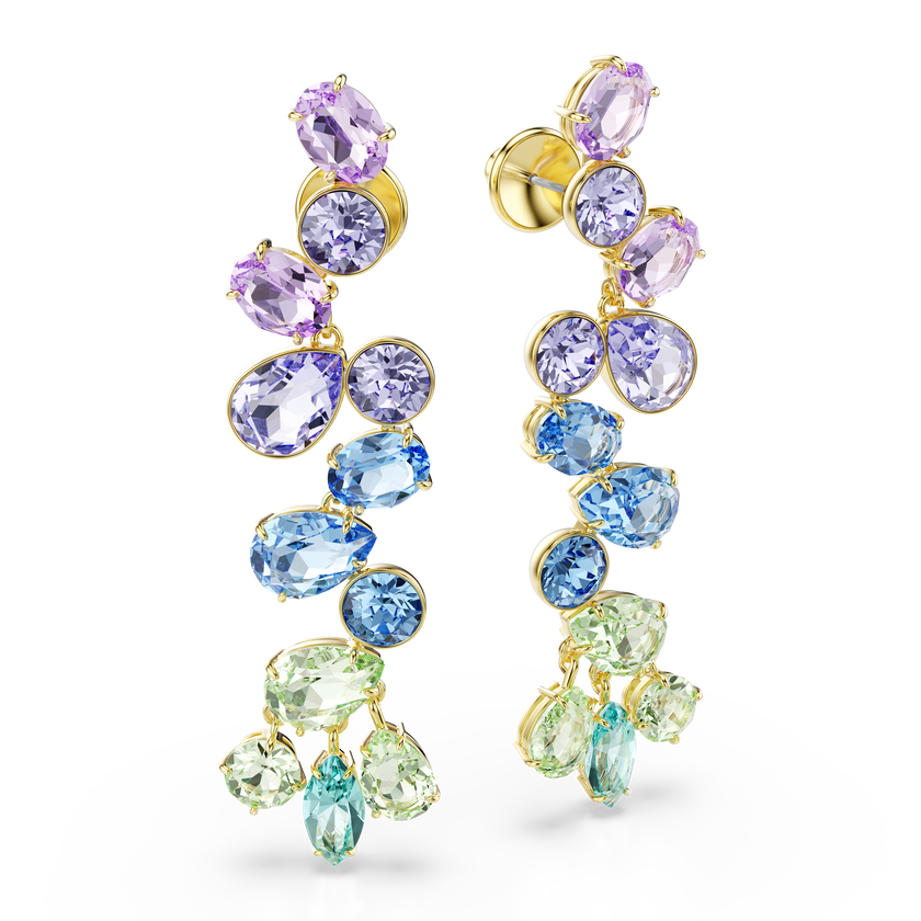swarovski gema drop earrings  mixed cuts  chandelier  long  multicolored  gold tone plated