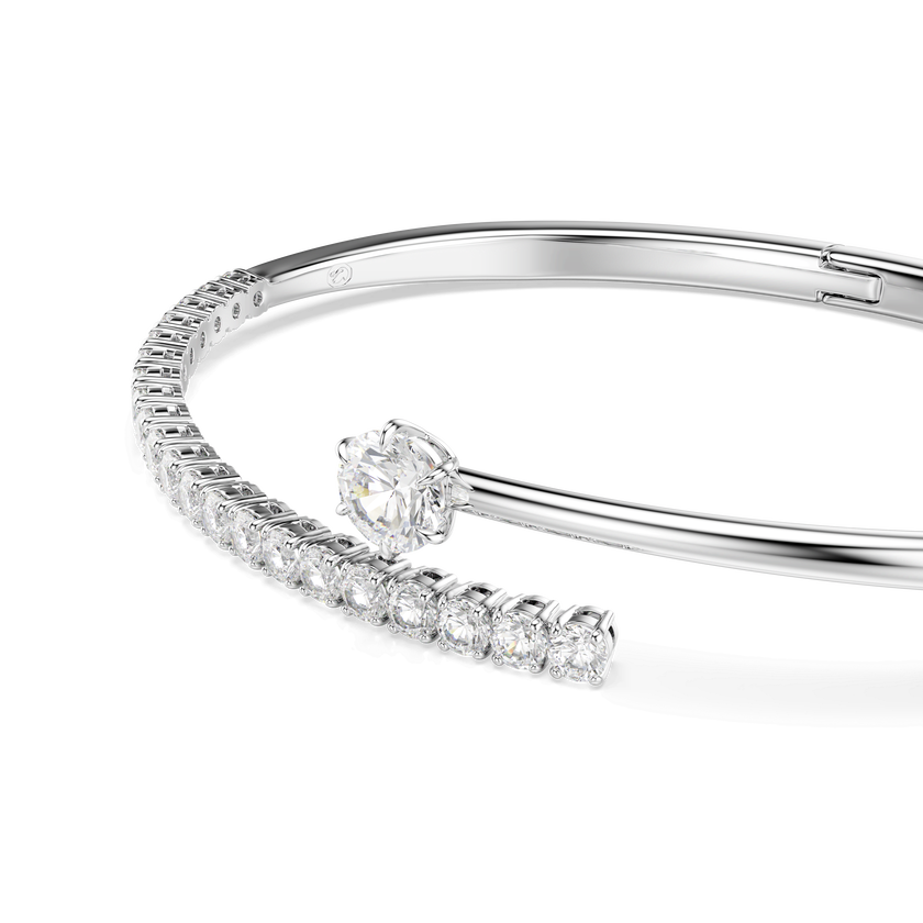 swarovski matrix bangle  round cut  white  rhodium plated