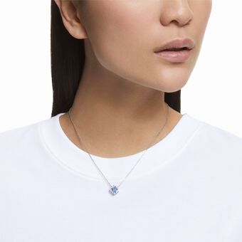 swarovski una necklace  clover  blue  rhodium plated