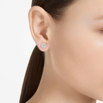 swarovski una angelic stud earrings  round cut  pav   white  18k rose gold finish