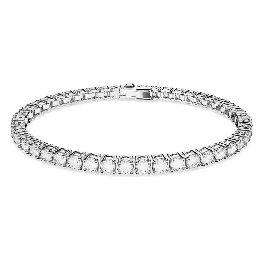 swarovski matrix tennis bracelet  round cut  white  rhodium plated