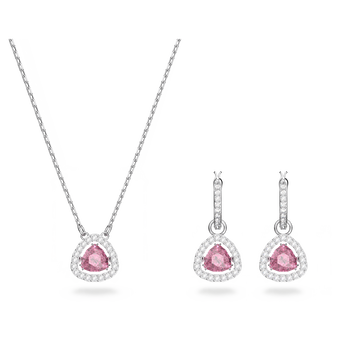swarovski una set  trilliant cut  pink  rhodium plated
