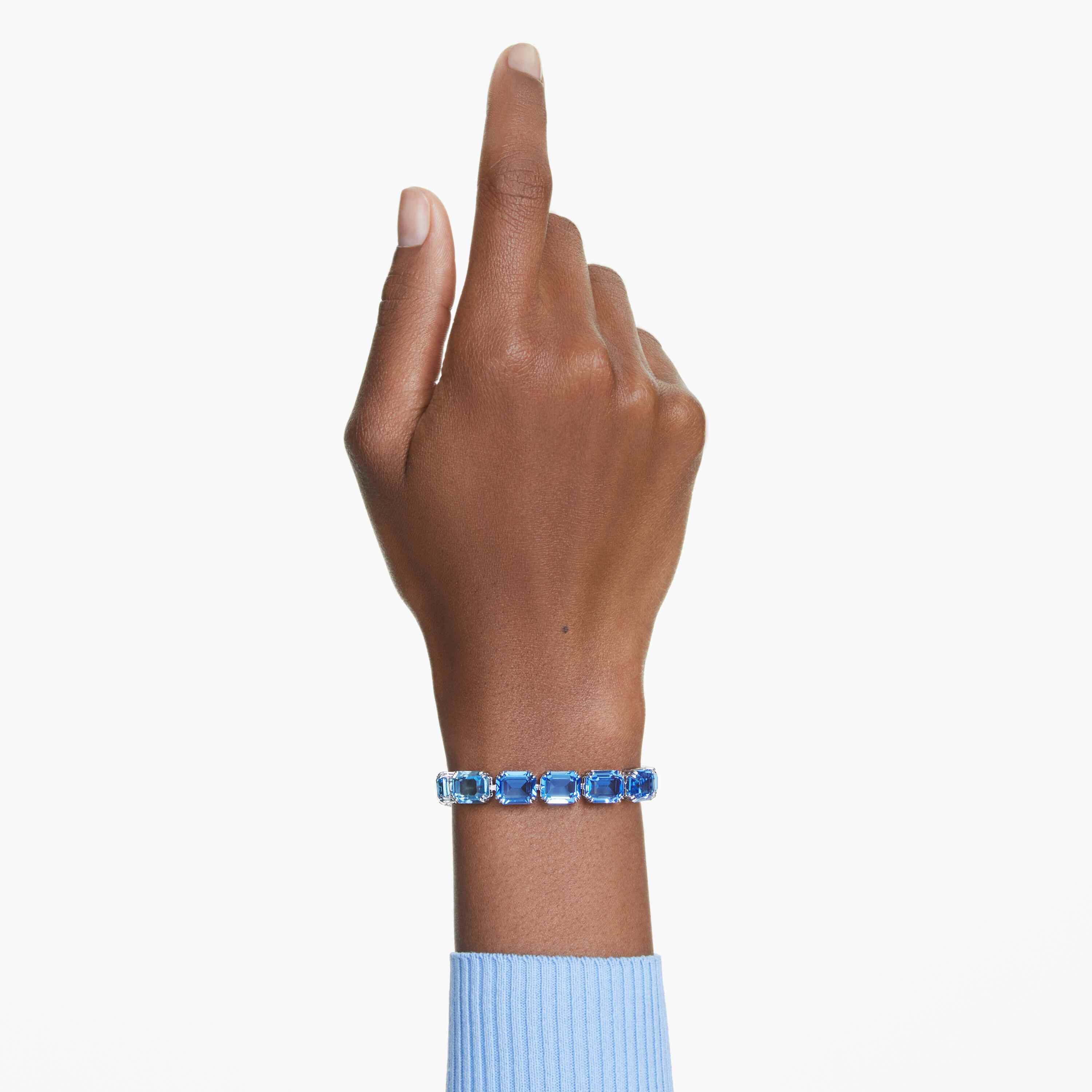 swarovski millenia tennis bracelet  octagon cut  color gradient  blue  rhodium plated