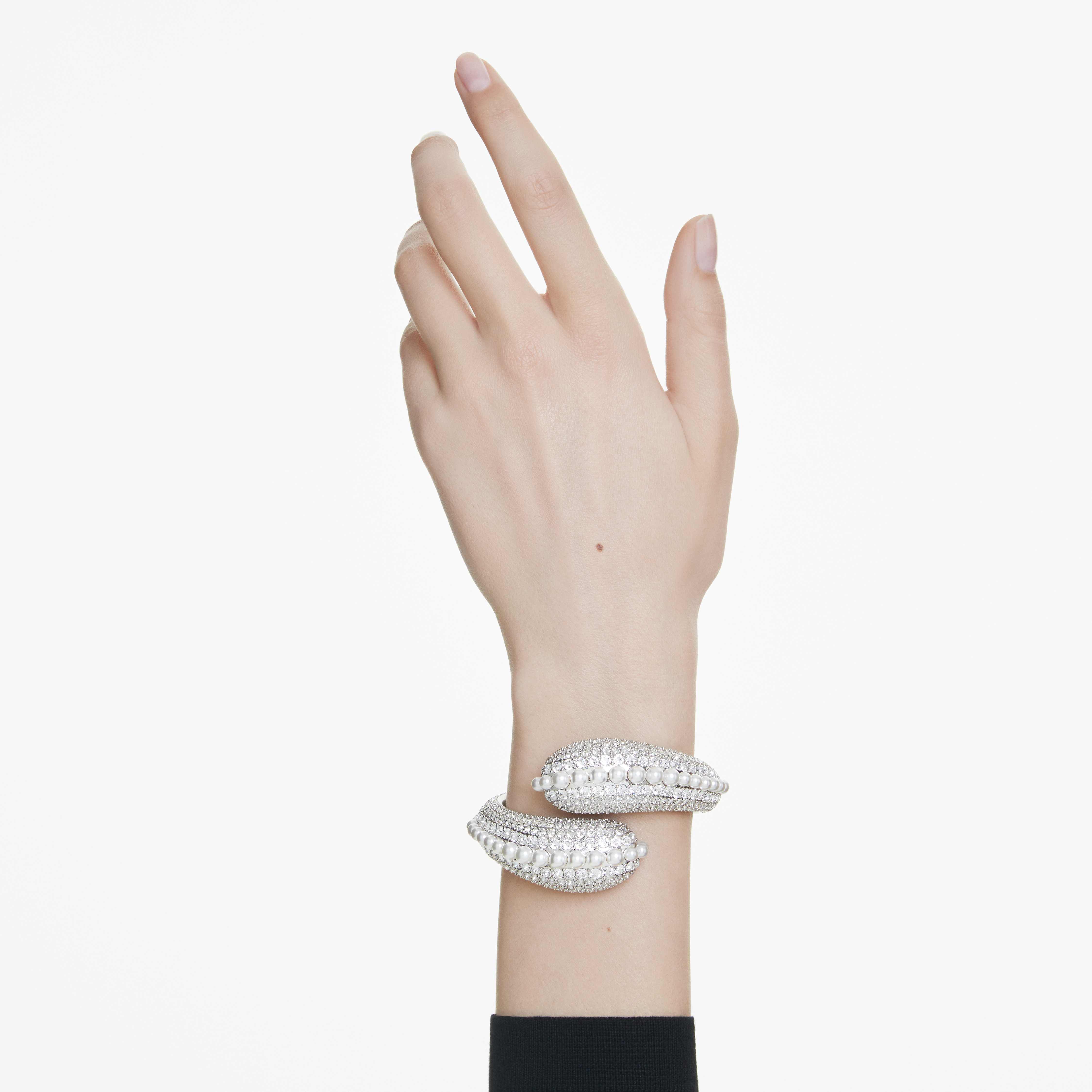 swarovski sublima cuff  statement  crystal pearl  round cut  white  rhodium plated