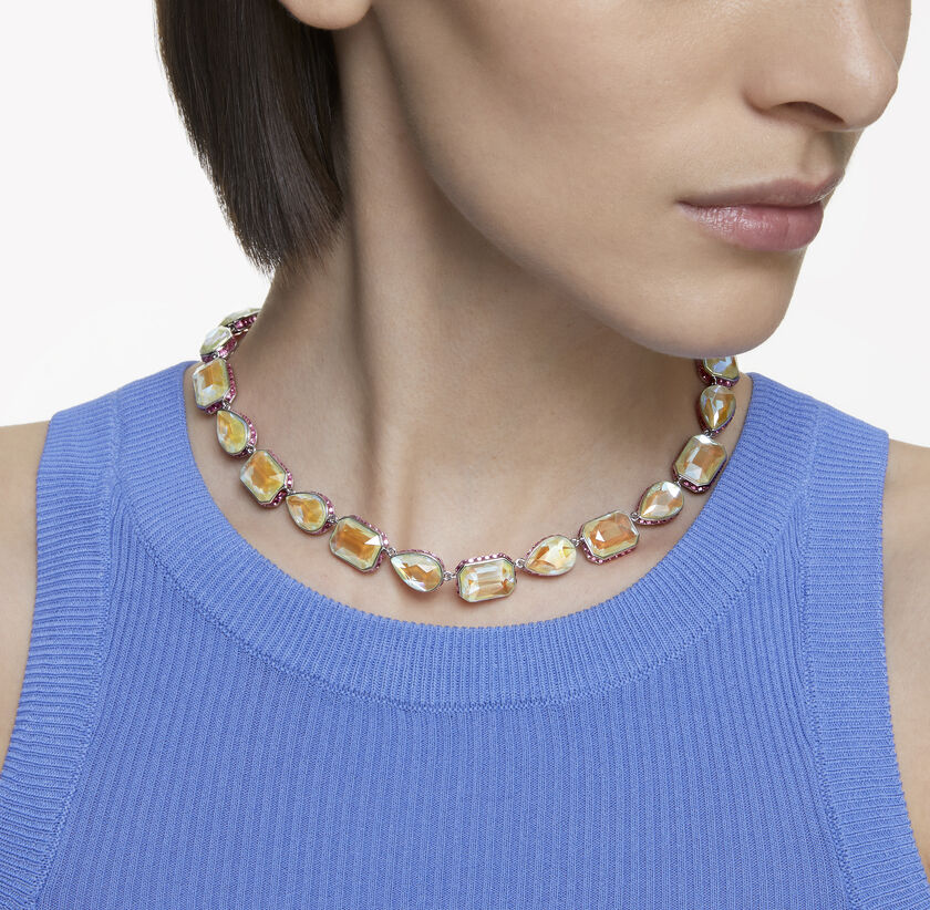 Orbita necklace, Reversible, Mixed cut crystals, Multicolored, Rhodium plated