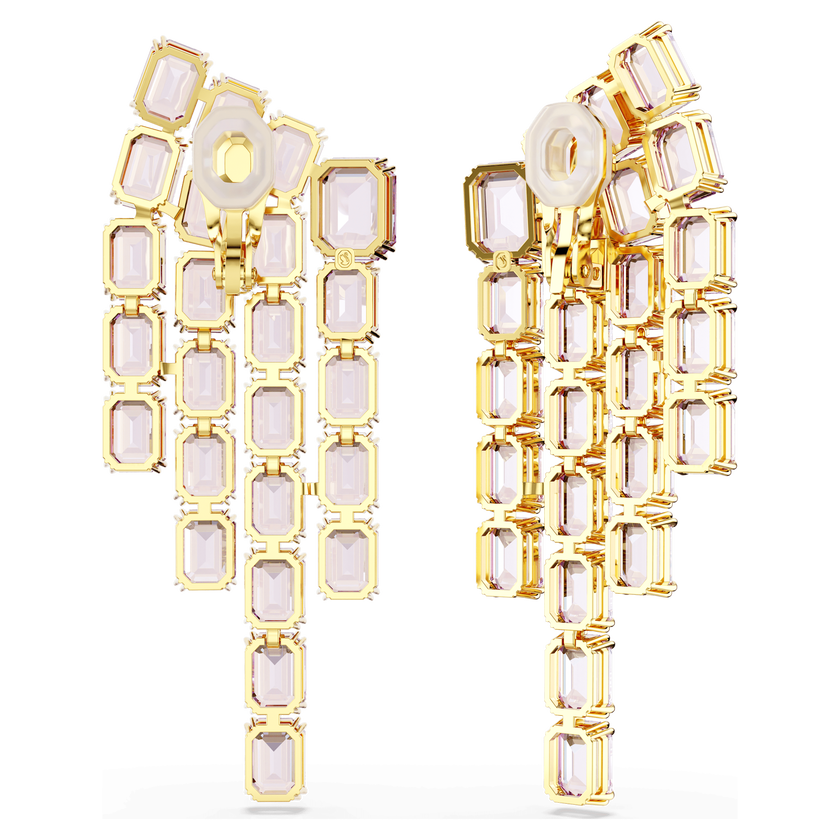 swarovski millenia clip earrings  octagon cut  chandelier  purple  gold tone plated