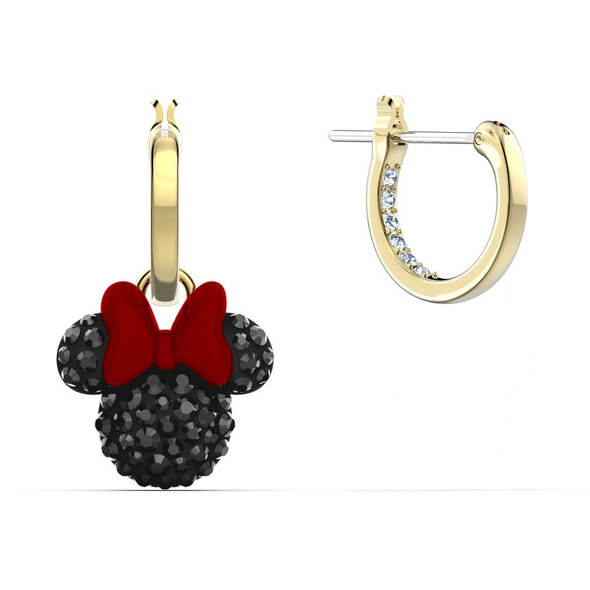 Minnie Hoop Pierced Earrings, Black, Gold-tone plated