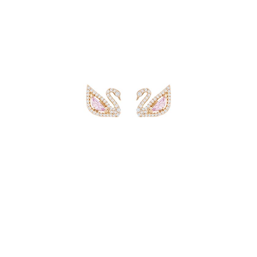 Dazzling Swan Pierced Earrings, Multi-colored, Rose gold plating