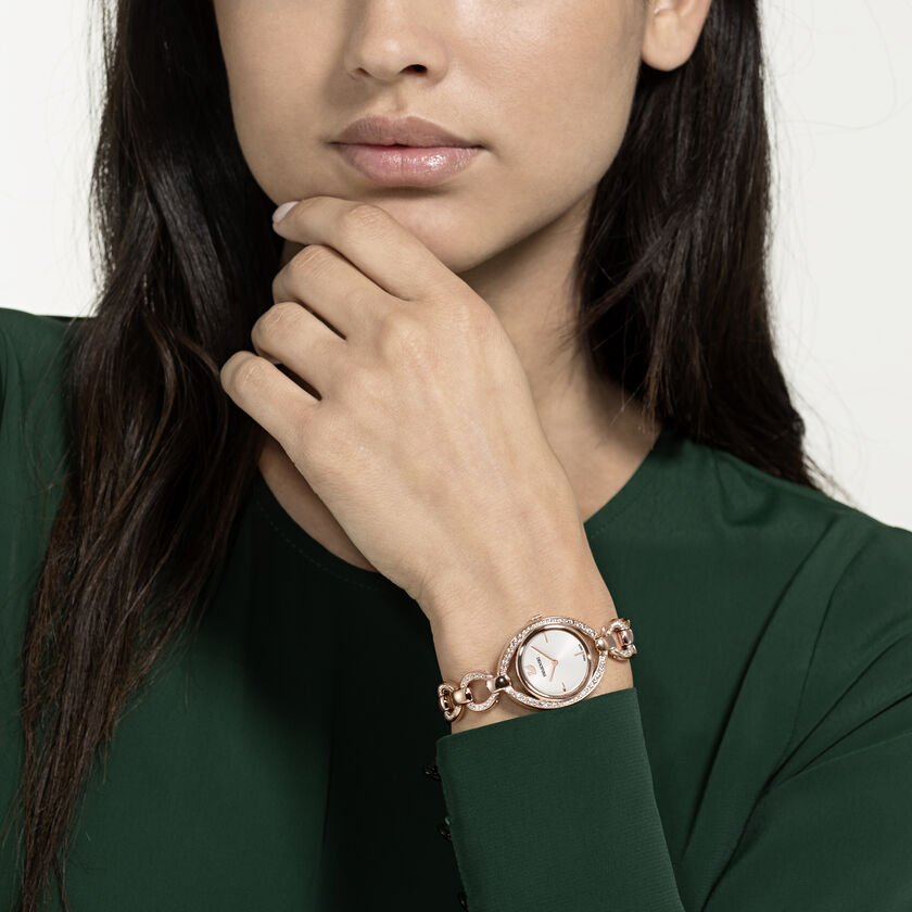 Stella Watch, Metal bracelet, White, Rose-gold tone PVD