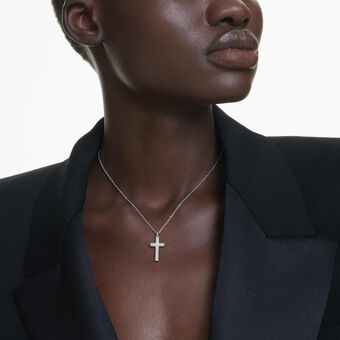 swarovski insigne pendant  pav   cross  white  rhodium plated