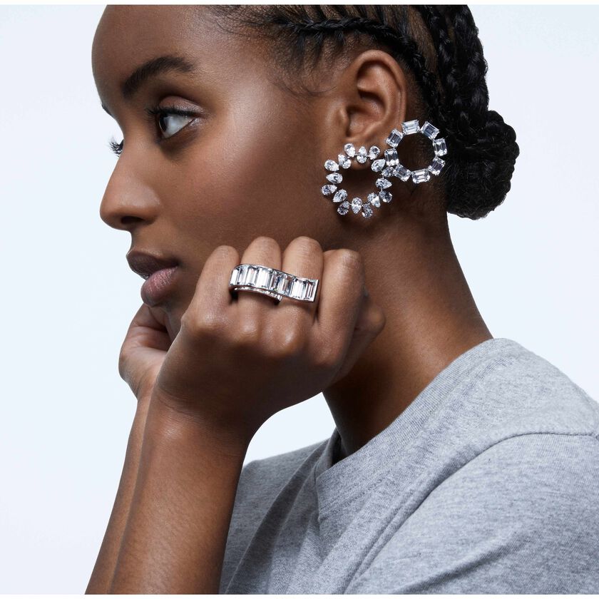 swarovski matrix hoop earrings  pear cut  white  rhodium plated