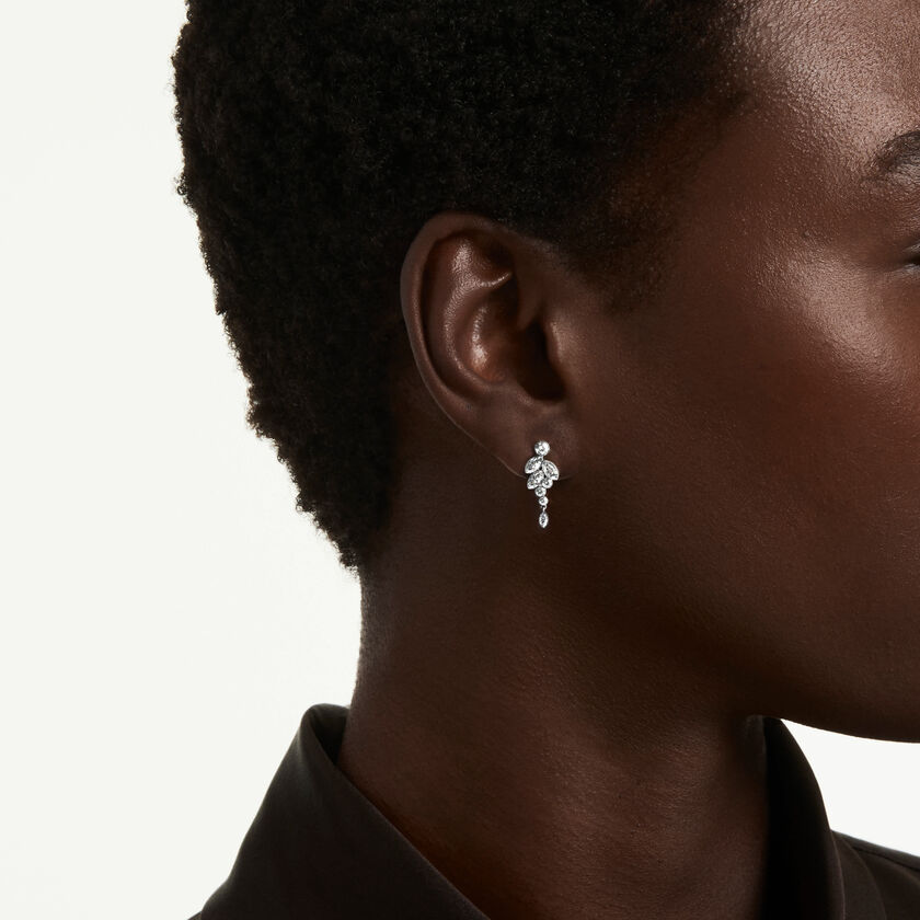 swarovski diapason drop earrings  mixed cuts  white  rhodium plated