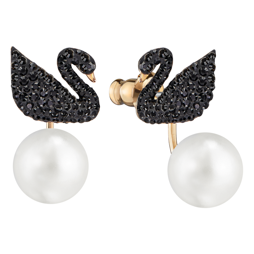 Buy Swarovski Iconic Swan Pierced Earring Jackets, Black, Rose Gold Plating in Dubai, Abu Dhabi