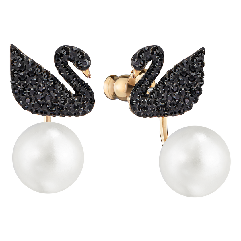 Iconic Swan Pierced Earring Jackets, Black, Rose Gold Plating