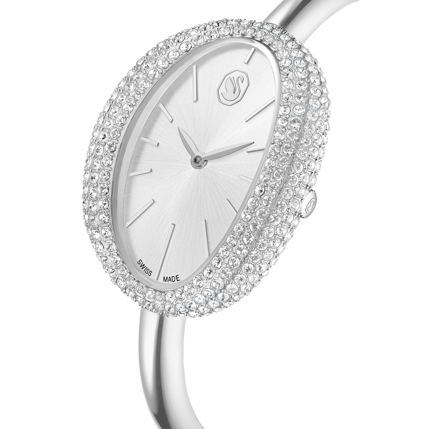 swarovski imber bangle watch  swiss made  metal bracelet  silver tone  stainless steel