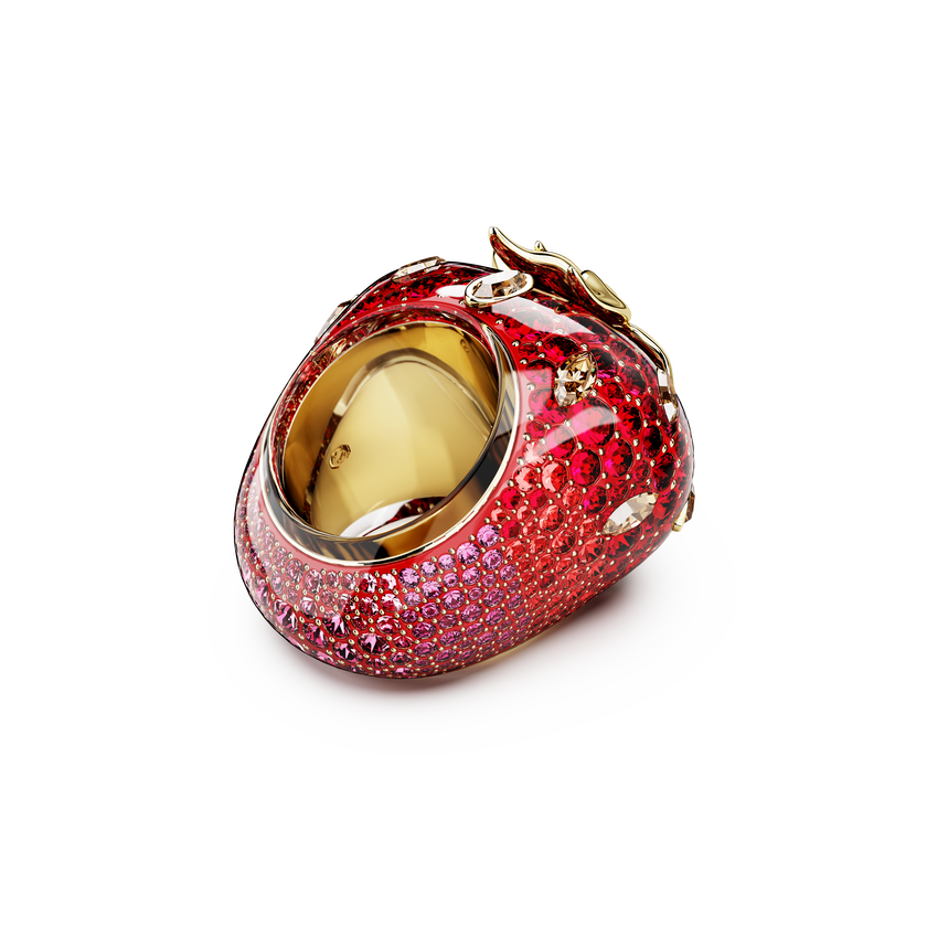 swarovski idyllia motif ring  mixed cuts  strawberry  red  gold tone plated