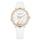 Aila Dressy Lady Swan Watch, Leather Strap, White, Rose Gold Tone