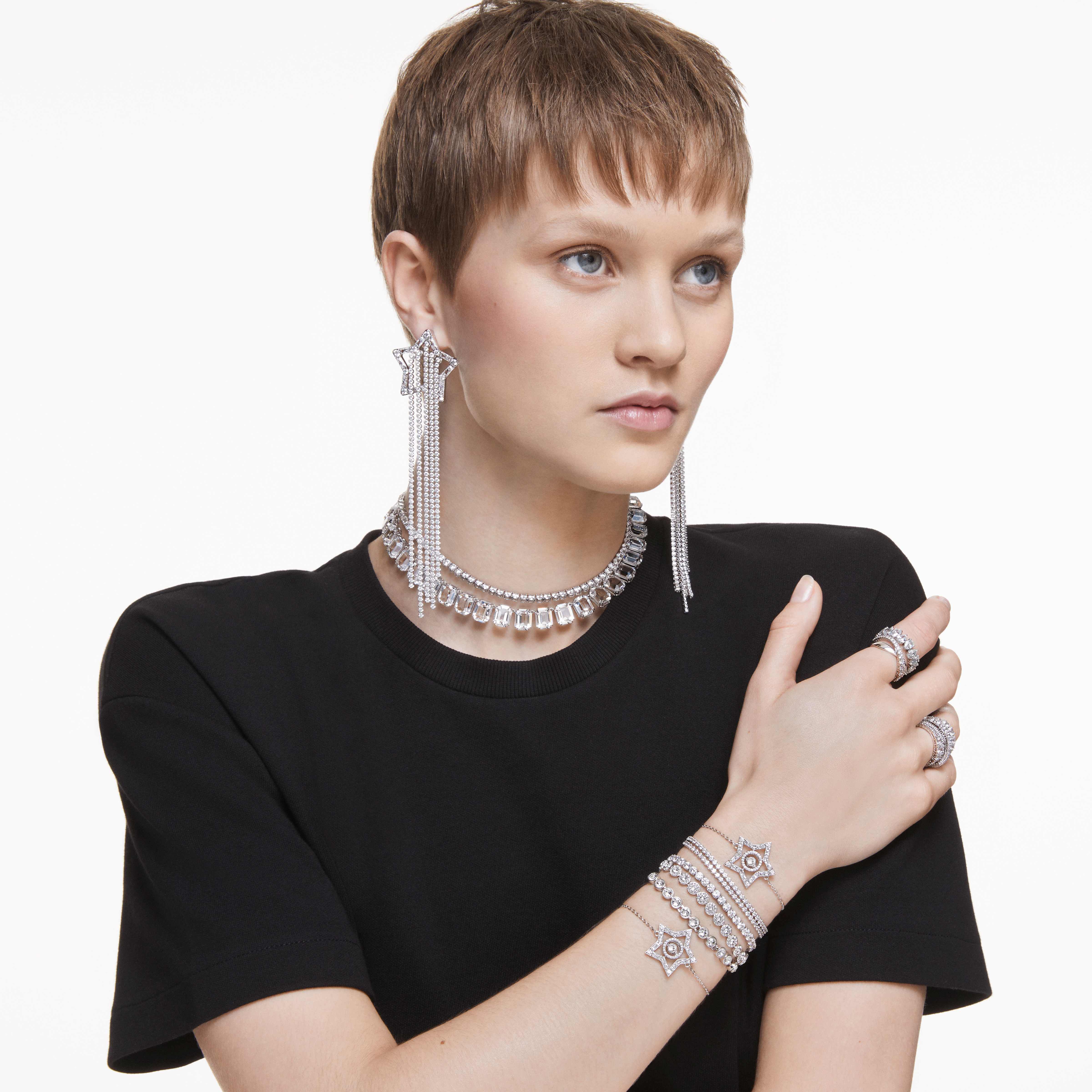 swarovski imber emily tennis bracelet  round cut  white  rhodium plated