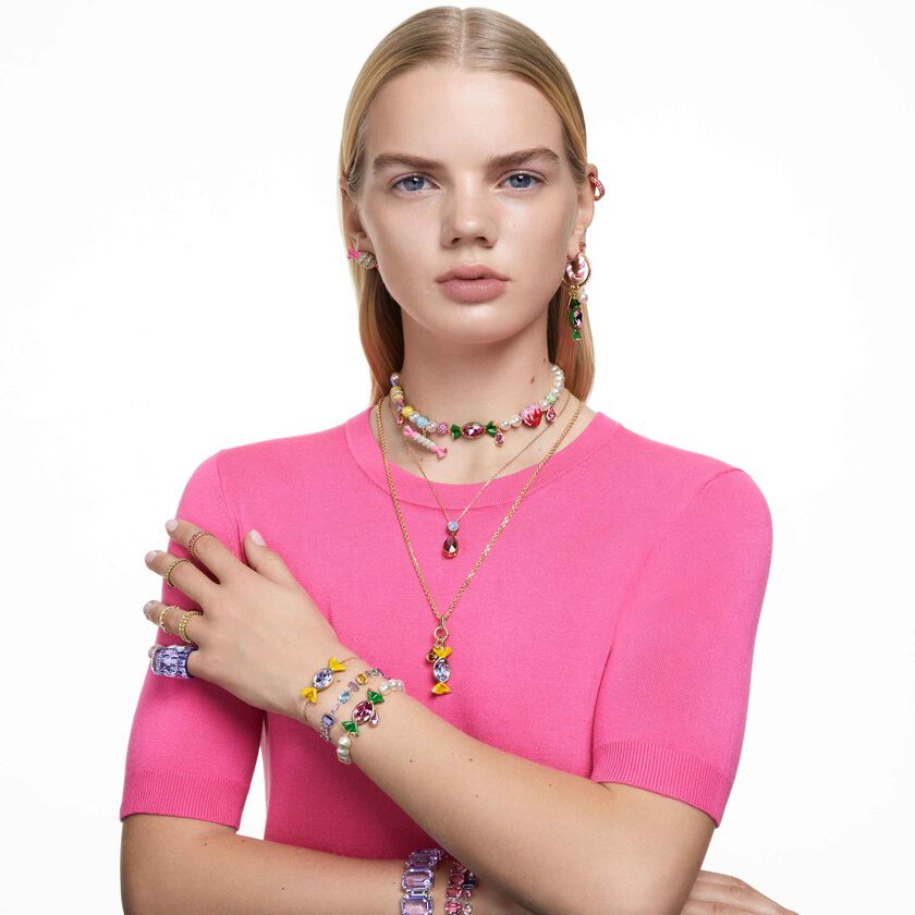 swarovski matrix hoop earrings  baguette cut  pink  rose gold tone plated