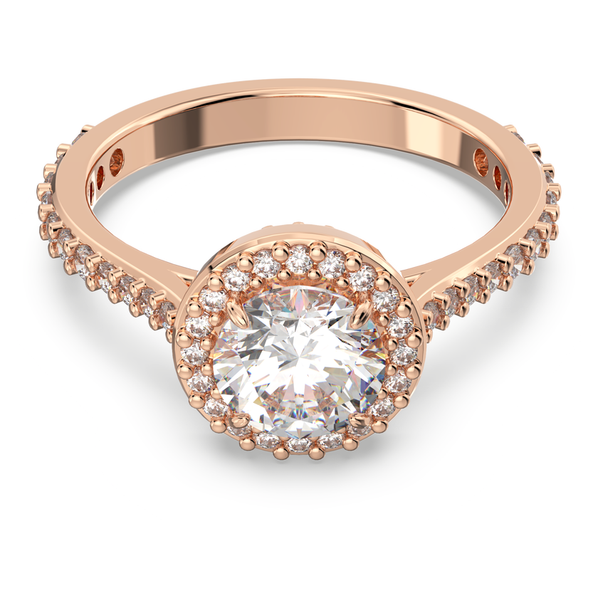Constella cocktail ring, Round cut, Pavé, White, Rose gold-tone plated