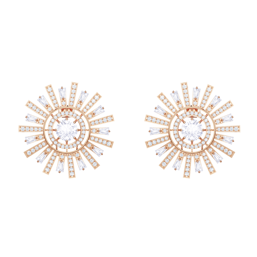 Sunshine Clip Earrings, White, Rose gold plating