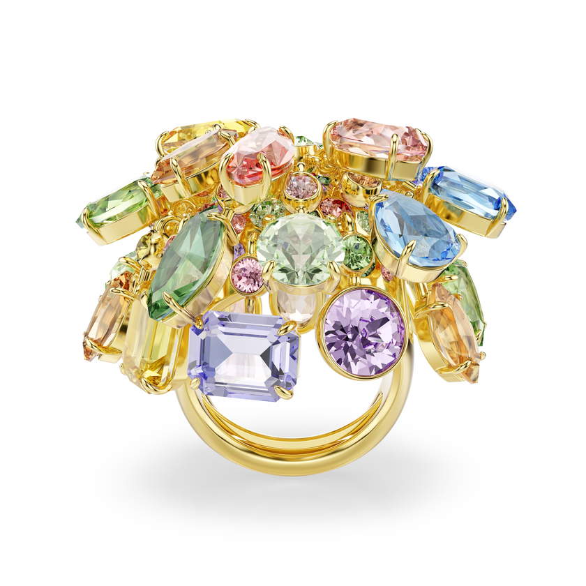 swarovski gema cocktail ring  mixed cuts  multicolored  18k gold finish