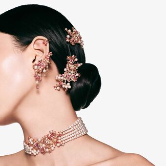 swarovski gema hair clip  mixed cuts  flower  pink  gold tone plated