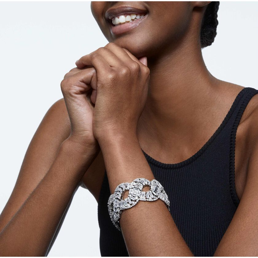 Hyperbola bracelet, Wave, White, Rhodium plated | Swarovski UAE