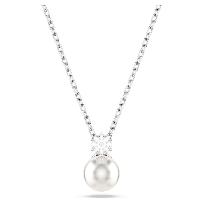swarovski matrix pendant  crystal pearl  round cut  white  rhodium plated