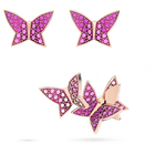 swarovski lilia stud earrings set 3 butterfly pink rose gold tone plated