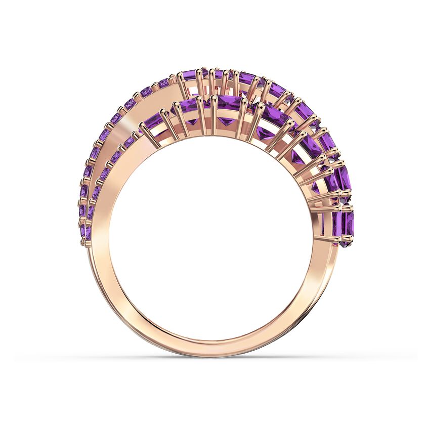 Twist Wrap Ring, Purple, Rose-gold tone plated