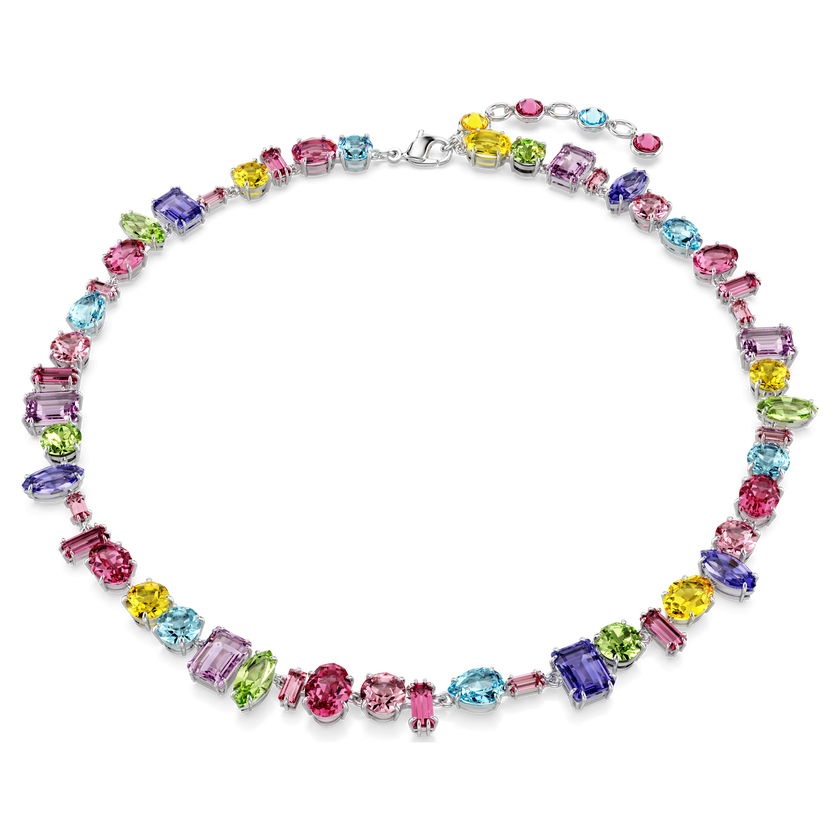 swarovski gema necklace  mixed cuts  multicolored  rhodium plated