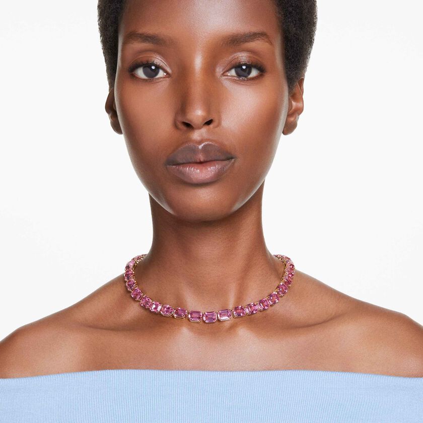 swarovski millenia necklace  octagon cut  pink  gold tone plated