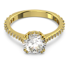 Constella cocktail ring, Princess cut, Pavé, White, Gold-tone plated