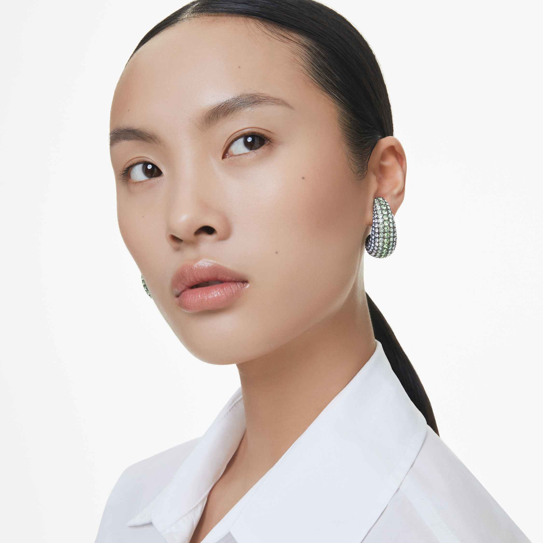 swarovski sublima drop earrings  round cut  small  multicolored  ruthenium plated