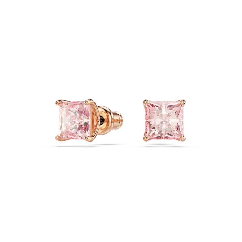 swarovski stilla stud earrings  square cut  pink  18k rose gold finish