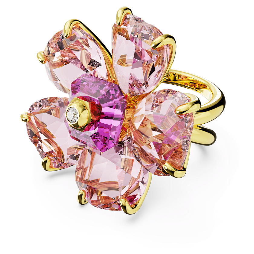 swarovski idyllia cocktail ring  flower  pink  18k gold finish