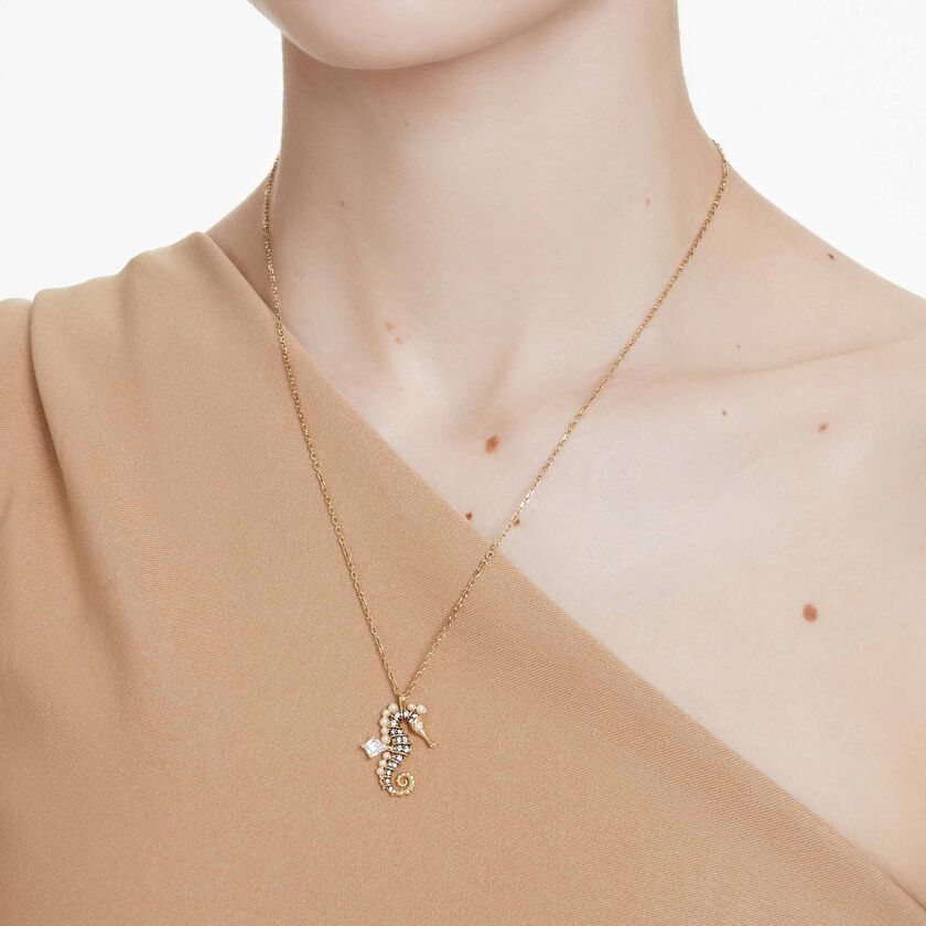 swarovski idyllia pendant  crystal pearls  seahorse  white  gold tone plated