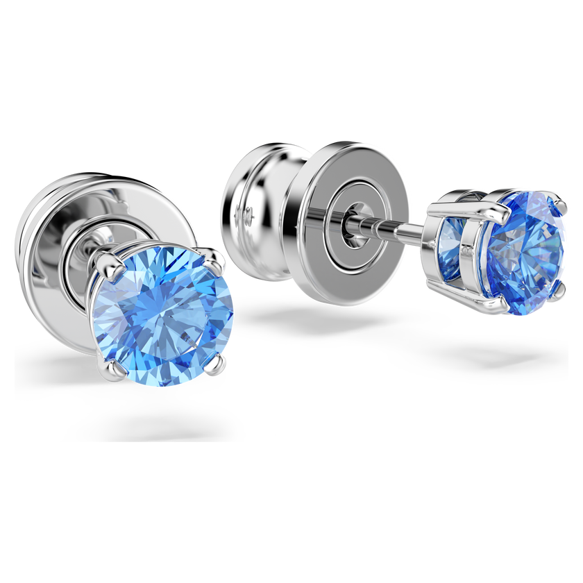 swarovski stilla attract stud earrings  round cut  blue  rhodium plated