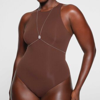 swarovski x skims body chain  octagon cut  box chain  x shape  white  stainless steel